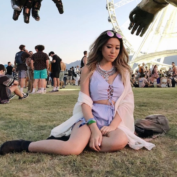 Sweet Mayhem Blue/White Striped Set (Crop tank and shorts) XS/S - Picture 2 of 5
